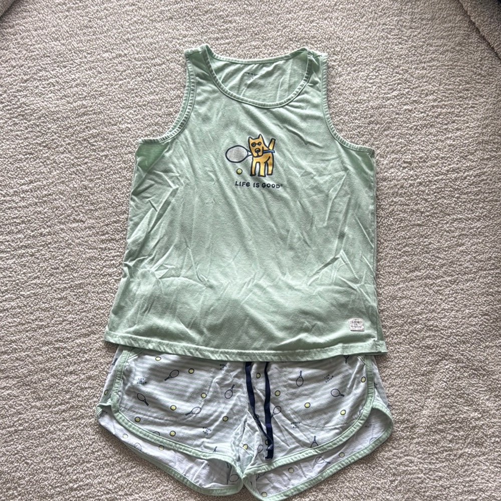 Life Is Good Green Pajama Set Soft Cotton Blend